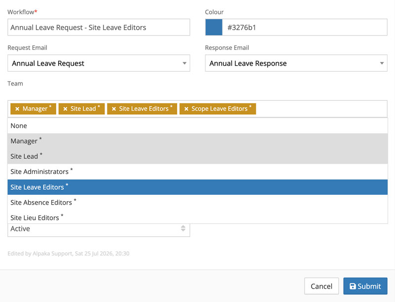Configuring an annual leave approval workflow by role