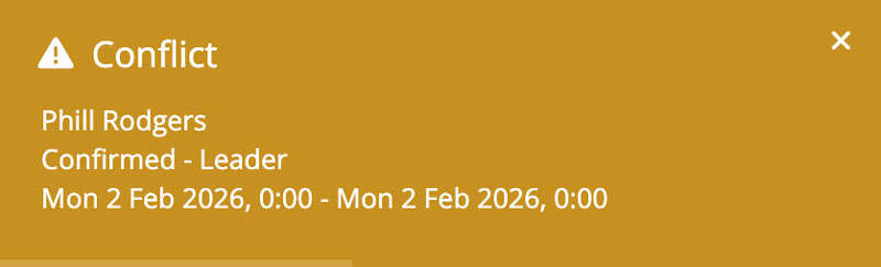 Clash warning for a shift booked on another rota