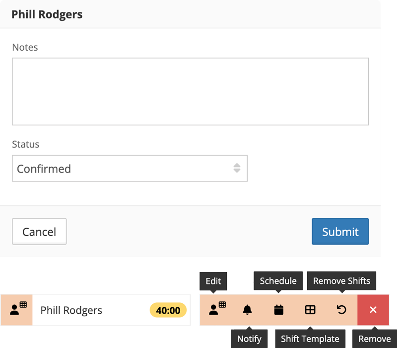 Draft shifts alongside a confirmed, published rota